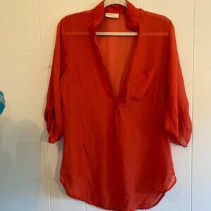 Bobbie Brooks Sheer High Low 3/4 Sleeve Top Women Size L